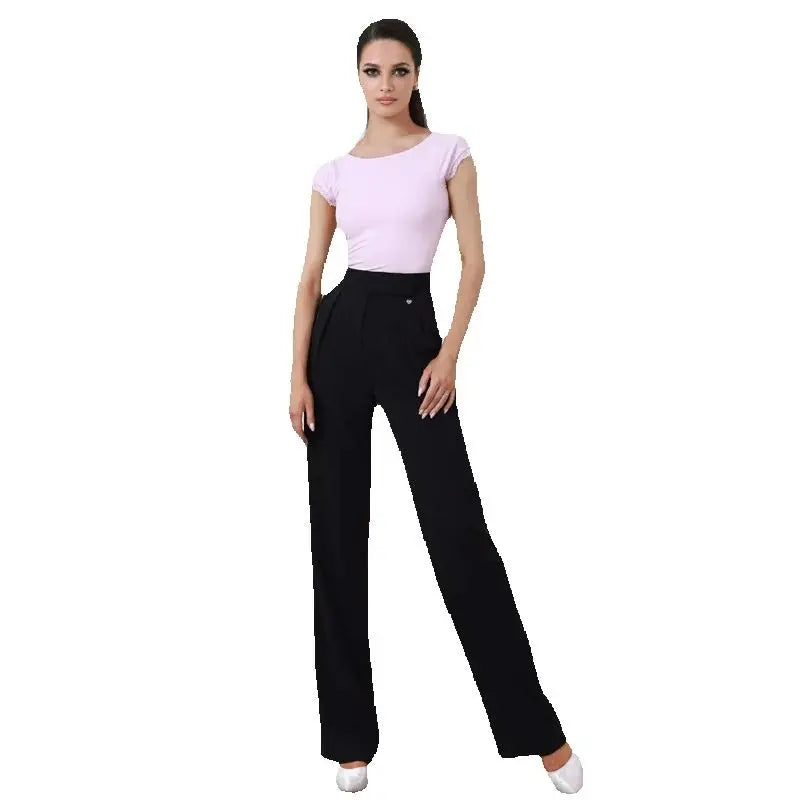 Women's Pink & Black Boat Neck Bodysuit with High-Waisted Wide-Leg Dance Pants