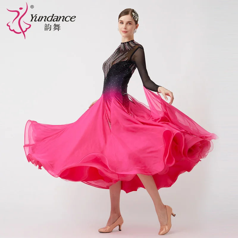 Women's International Standard Ballroom Dance Dress Long Peach Chiffon For Competition