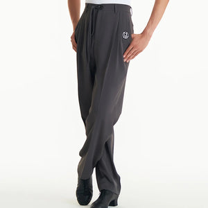 Men's Black Pleated Drawstring Dance Trousers with Logo