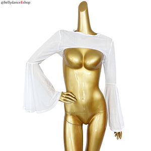 Women's Black Mesh Bell Sleeve Shrug Top for Belly Dance