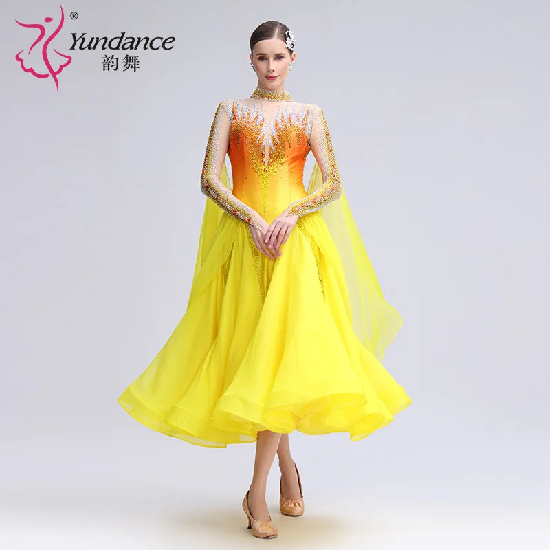 Women's Standard Ballroom Waltz Dress With Rhinestones Multicolor For Competition
