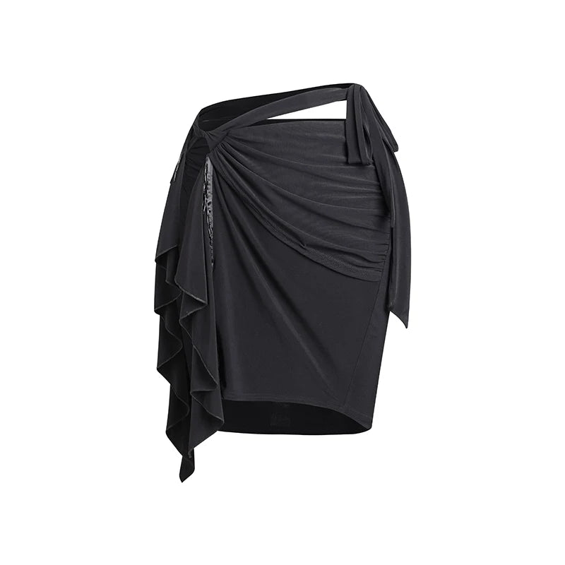 Dance Top and Skirt Set, Women's, Red and Black/Brown Animal Print, Long Sleeve Sweetheart Neck Wrap Crop Top with Asymmetrical Mesh Skirt, Latin Dance