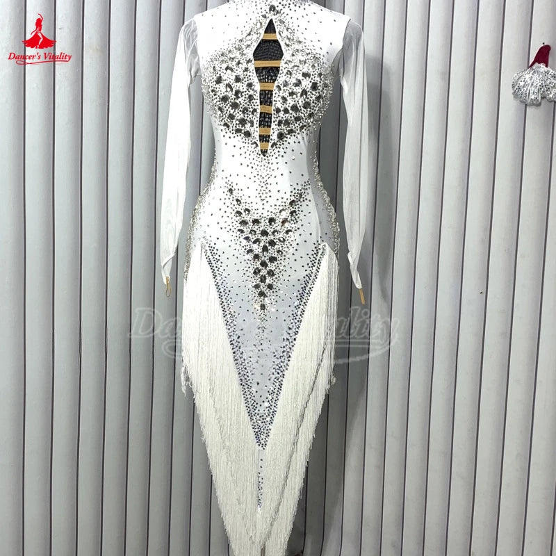 Women's Adult Latin Ballroom Dance Dress With Tassel Fringe For Competition