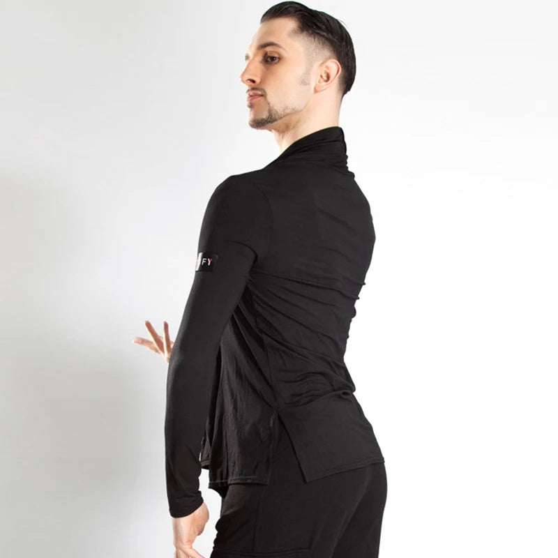 Men's Black Loose Fit Long Cardigan V-Neck Top and Trousers Modern Dancewear