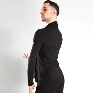 Men's Black Loose Fit Long Cardigan V-Neck Top and Trousers Modern Dancewear