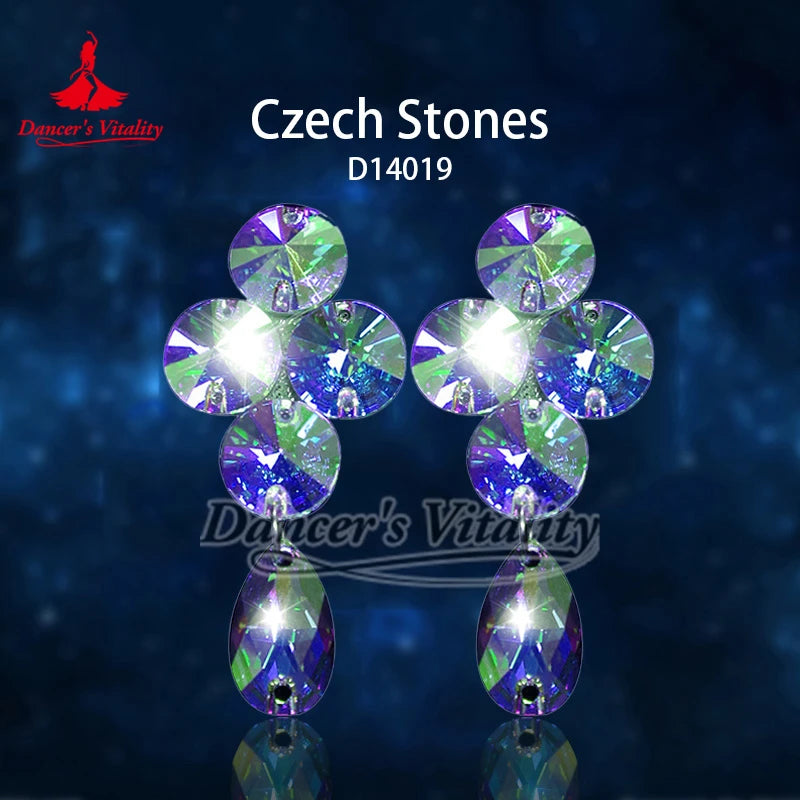 Dance Earrings Women's Blue Green Crystal Rhinestone Dangle Drop Latin Ballroom Salsa