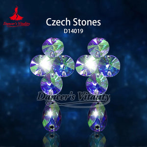 Dance Earrings Women's Blue Green Crystal Rhinestone Dangle Drop Latin Ballroom Salsa