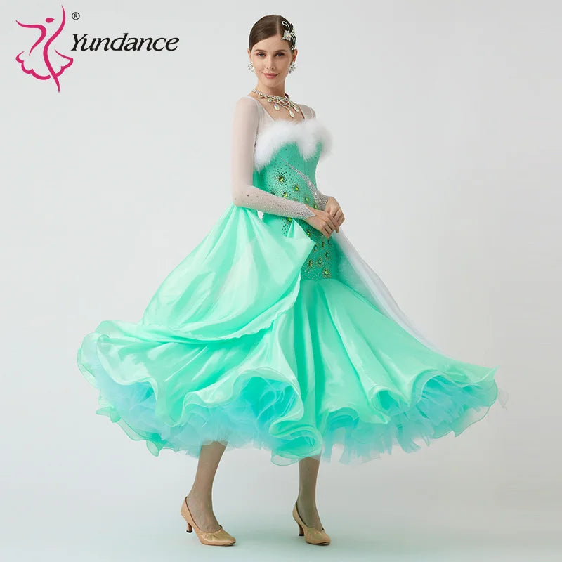 Women's Standard Ballroom Waltz Dress With Rhinestones Multicolor For Competition