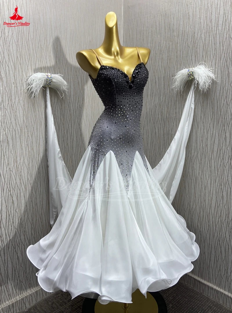 Women's Ballroom Standard Dance Dress Sleeveless Full Swing Skirt For Competition