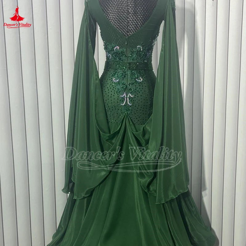 Women's Ballroom Standard Performance Dance Dress Bottle Green For Competition