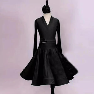 Girls Ballroom Dance Dress Red, Pink, Green, Yellow, Lime Green, Purple Long Sleeve V-Neck Competition Costume