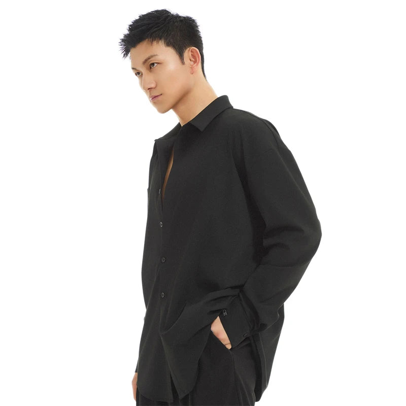 Men's Black Oversized Button-Down Shirt, Loose Fit