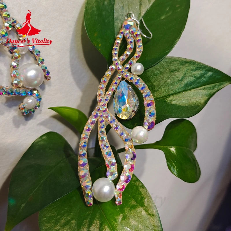 Dance Earrings Women's Iridescent AB Rhinestone Hoop Earrings, Ballroom Latin Salsa Dance Jewelry