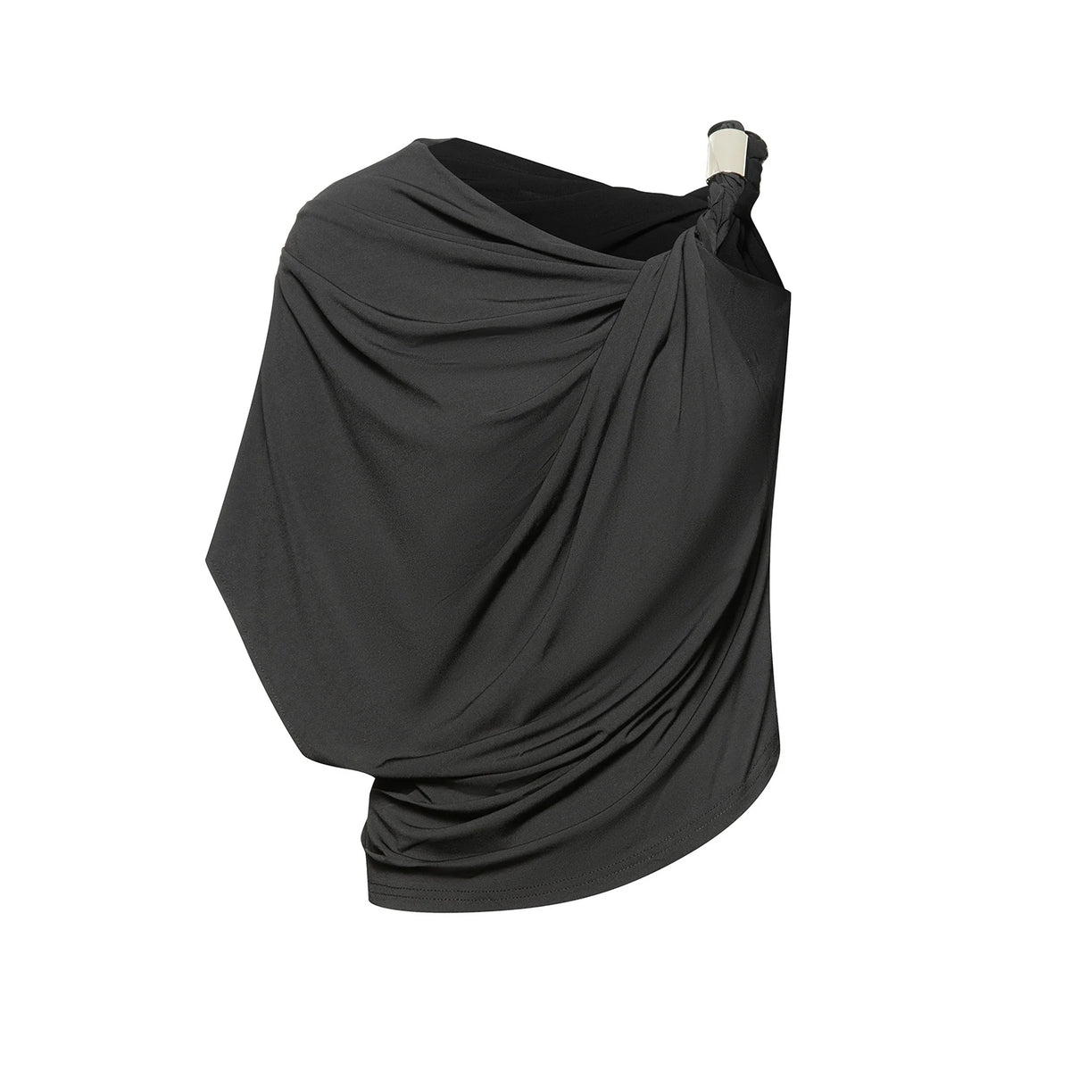 Women's Red & Black Drape Asymmetrical Slit Latin Dance Dress with Buckle Detail