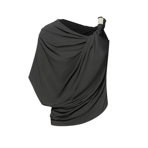 Women's Red & Black Drape Asymmetrical Slit Latin Dance Dress with Buckle Detail