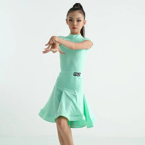 Kids Girls Ballroom Dance Dress, Sleeveless Turtleneck Lycra Ruffle Skirt, Latin Samba Cha Cha Performance Costume
