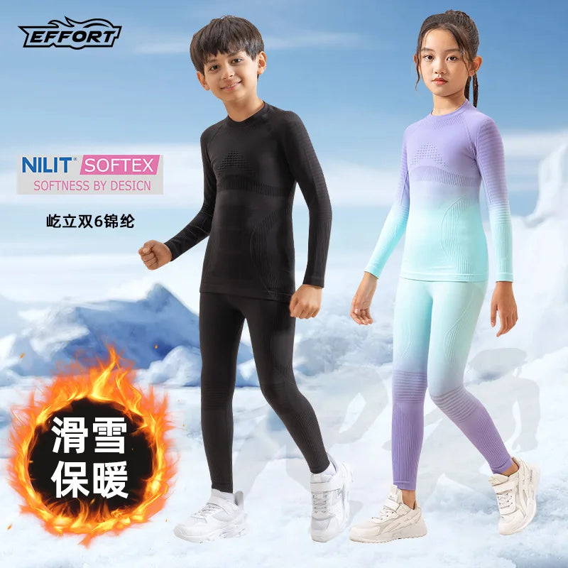 Kids' Gradient Pink & Blue Long Sleeve Thermal Base Layer Set, Badminton Activewear