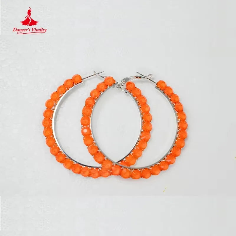 Adult Women's Standard Ballroom Dance Dress With Long Sleeves And Rhinestones In Orange For Competition