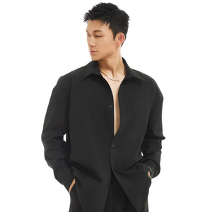 Men's Black Oversized Button-Down Shirt, Loose Fit