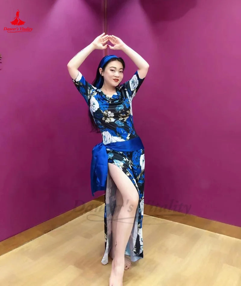 Women's Green & Red Heart Print Latin Dance Dress with Ruffled Hem