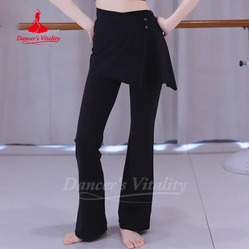 Women's Belly Dance High-Waisted Bell-Bottom Pants And Hip Scarf 2-Piece Set For Adult Practice