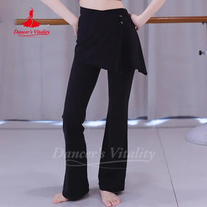 Women's Belly Dance High-Waisted Bell-Bottom Pants And Hip Scarf 2-Piece Set For Adult Practice