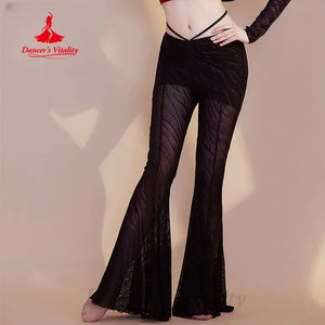 Women's Brown Sheer Zebra Print Ruched Flare Dance Pants for Belly Dance