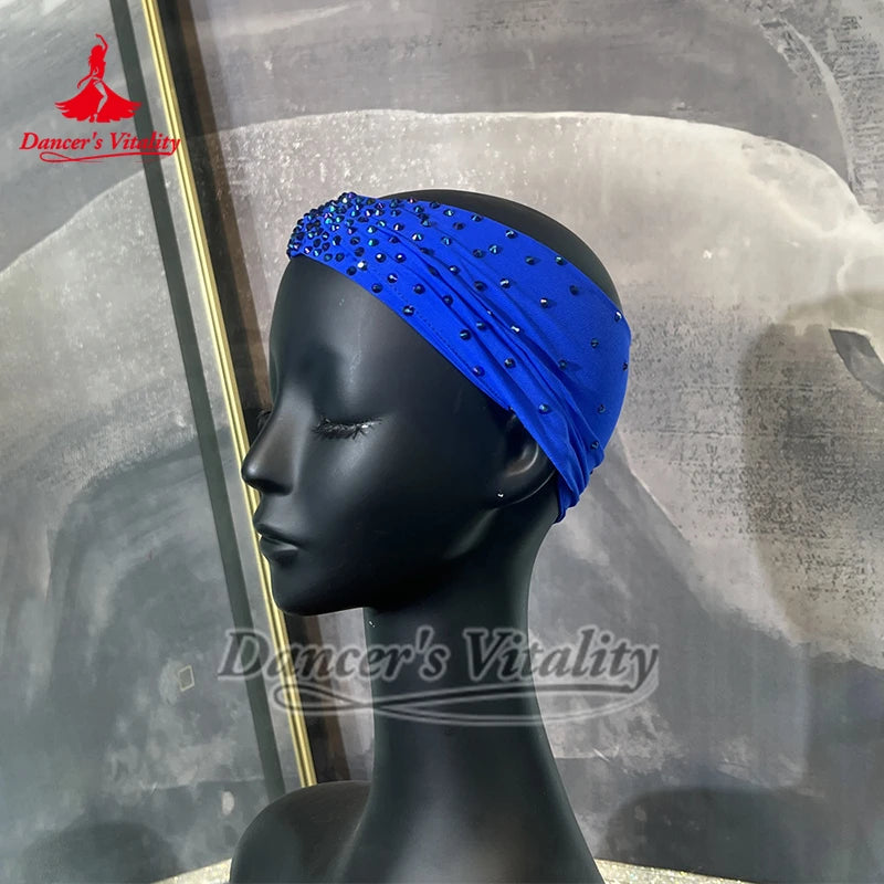 Dance Headband Women's Tan Rhinestone Embellished Stretch Fabric Turban for Latin Ballroom Dance