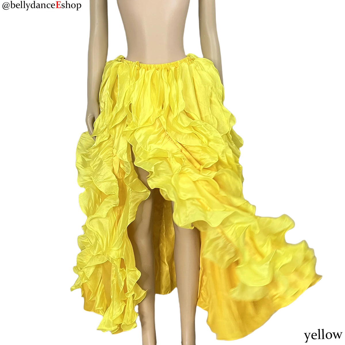 Belly Dance Skirt Women Orange Beaded Sequin Hip Scarf Ruffled Organza Slit Skirt Tribal Fusion Costume