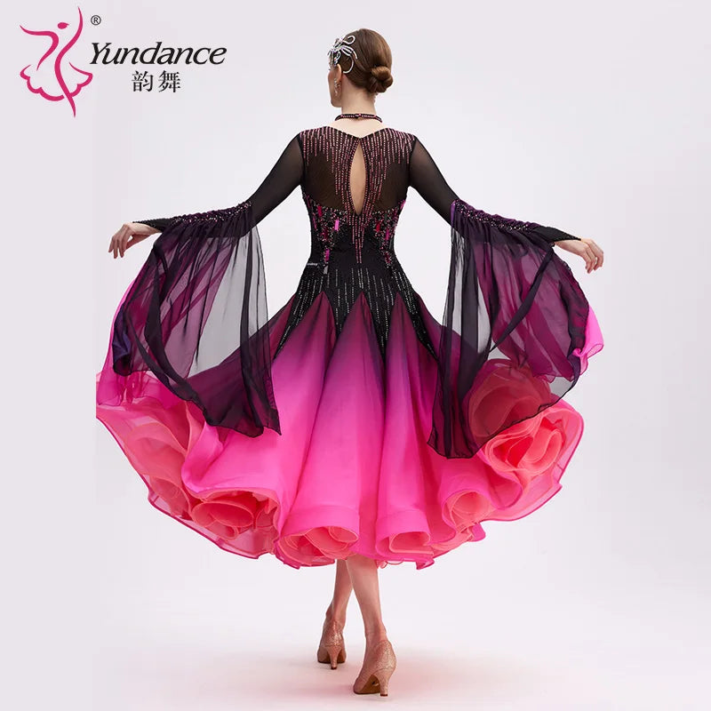 Adult Standard Ballroom Dance Suit With Ombre Chiffon For Performance And Parties