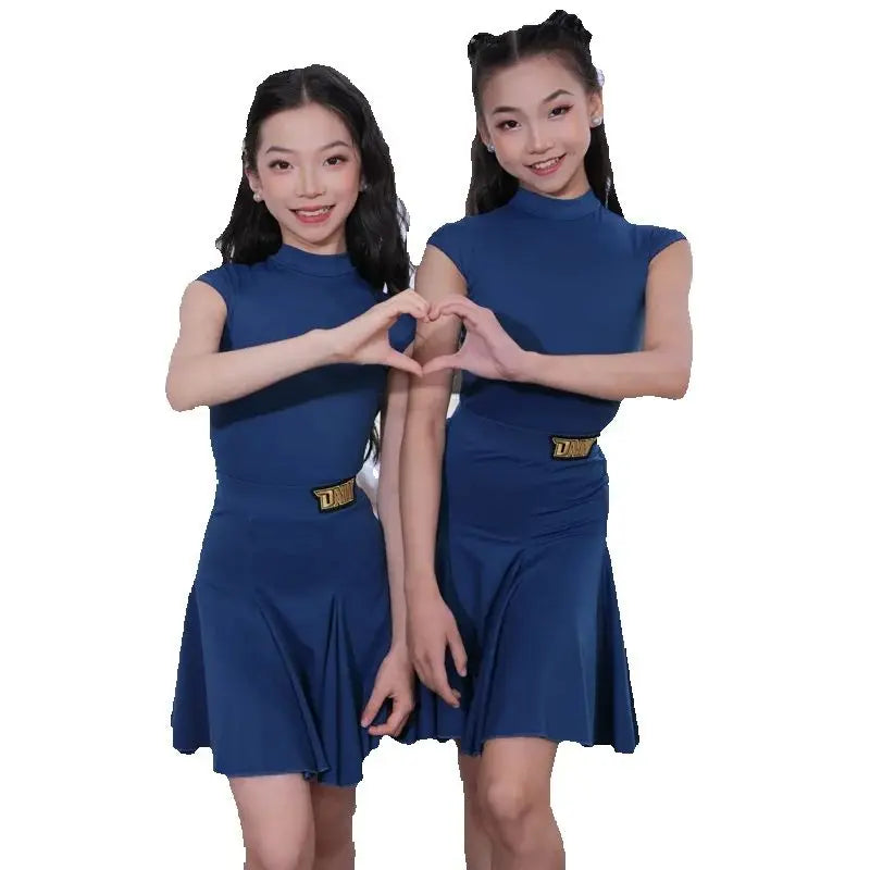 Girls Pink Short Sleeve Mock Neck Ruffle Latin Dance Dress