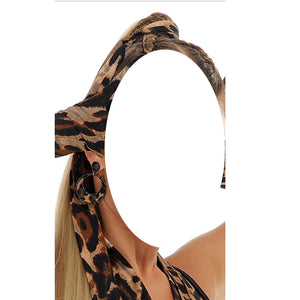 Leopard Print Women's Long Sleeve Bodysuit with Headband and Gloves, Animal Print Jazz Dance Costume