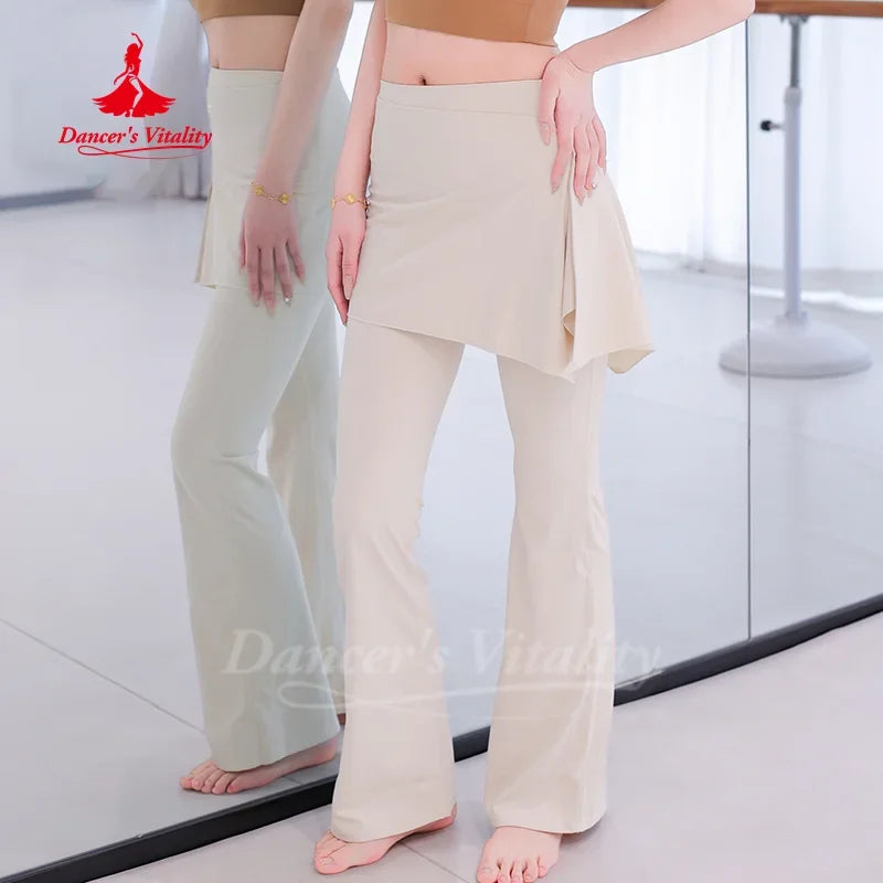 Women's Belly Dance High-Waisted Bell-Bottom Pants And Hip Scarf 2-Piece Set For Adult Practice