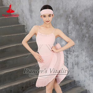 Women's Light Blue and Pink Spaghetti Strap Leotard with Headbands, Ruched Bodice, and Mesh Detailing for Latin Dance