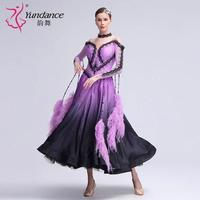 Women's Ballroom Standard Waltz Dance Dress Rhinestone Embellished Multicolor For Competition