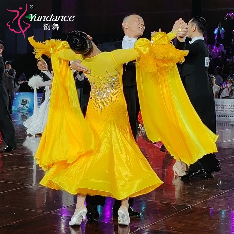 Women's Standard Ballroom Waltz Dress With Rhinestones Multicolor For Competition