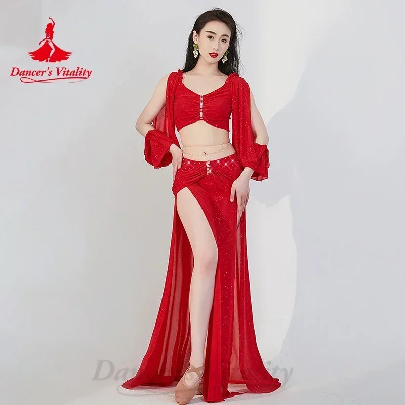 Women's Belly Dance Costume 2-Piece Long Sleeve Top And Skirt For Training Or Performance