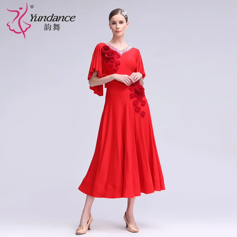 Women's Ballroom Standard Dance Dress Spandex Red For Practice And Training