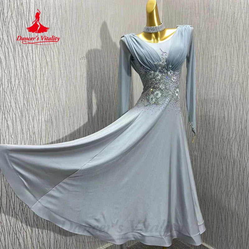 Ballroom Waltz Dance Dress Elegant Backless Fishtail Hem For Adults And Kids Competition