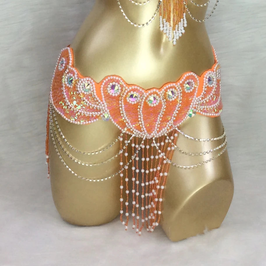 Belly Dance Hip Scarf, Women's Multi-Color Sequin & Bead Fringe Hip Scarf, Tribal Fusion Dance Costume Accessory