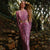 Sequin Rhinestone Floral Pink Round Neck Long Sleeve Waist Cut Out Backless Party Maxi Dress