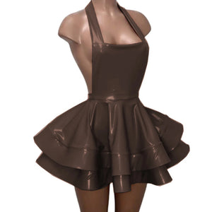 Halter Backless Sheath Pleated PVC Leather Mini Dress Multicolor Flare Skirt Party Clubwear