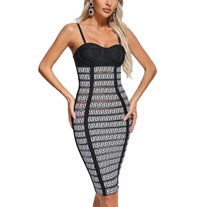 Geometric Pattern Jacquard Spaghetti Strap Bandage Dress for Clubwear and Parties