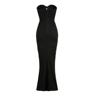 Strapless Black Fishtail Maxi Dress with Knot Detail and Irregular Hem for Evening Party