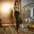 Elegant Green Velvet Dress with Lace Detail and Slim Fit