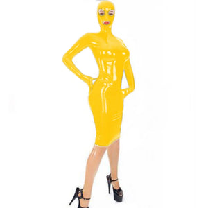 Women's Shiny PVC Latex Look Mini Dress Front Zip Wrap Dress Cosplay Halloween Costume Multi-Color Options