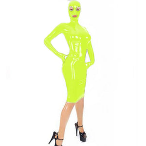 Women's Shiny PVC Latex Look Mini Dress Front Zip Wrap Dress Cosplay Halloween Costume Multi-Color Options