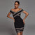 Women's Off-Shoulder V-Neck Bandage Dress with Criss Cross Logo Design in Black