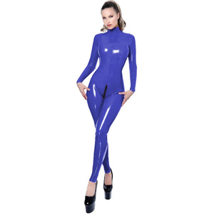 Long Sleeve Glossy PVC Leather Bodycon Jumpsuit with Crotch to Back Zipper Catsuit Party Club Costumes Multi-Color Plus Size 7XL