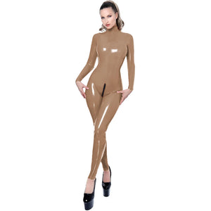 Long Sleeve Glossy PVC Leather Bodycon Jumpsuit with Crotch to Back Zipper Catsuit Party Club Costumes Multi-Color Plus Size 7XL